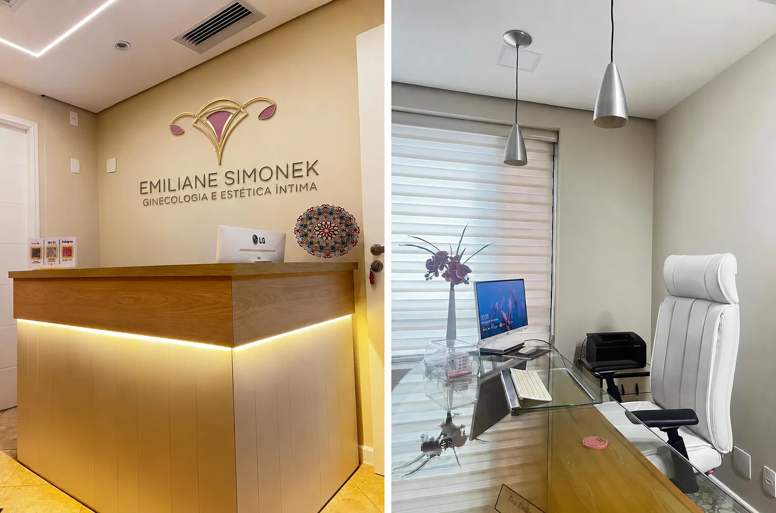 Consultório da Dra. Emiliane Simonek na Barra da Tijuca — recepção e sala de atendimento